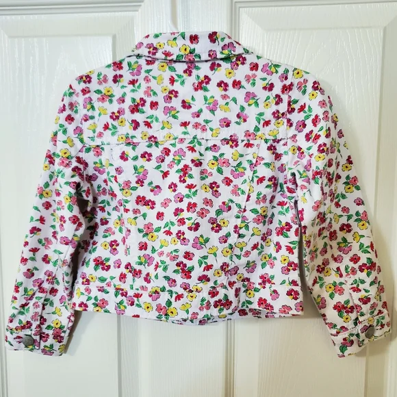 Children's Place White Denim Floral Snap Button Jacket Toddler Girls 3T - Picture 3 of 8